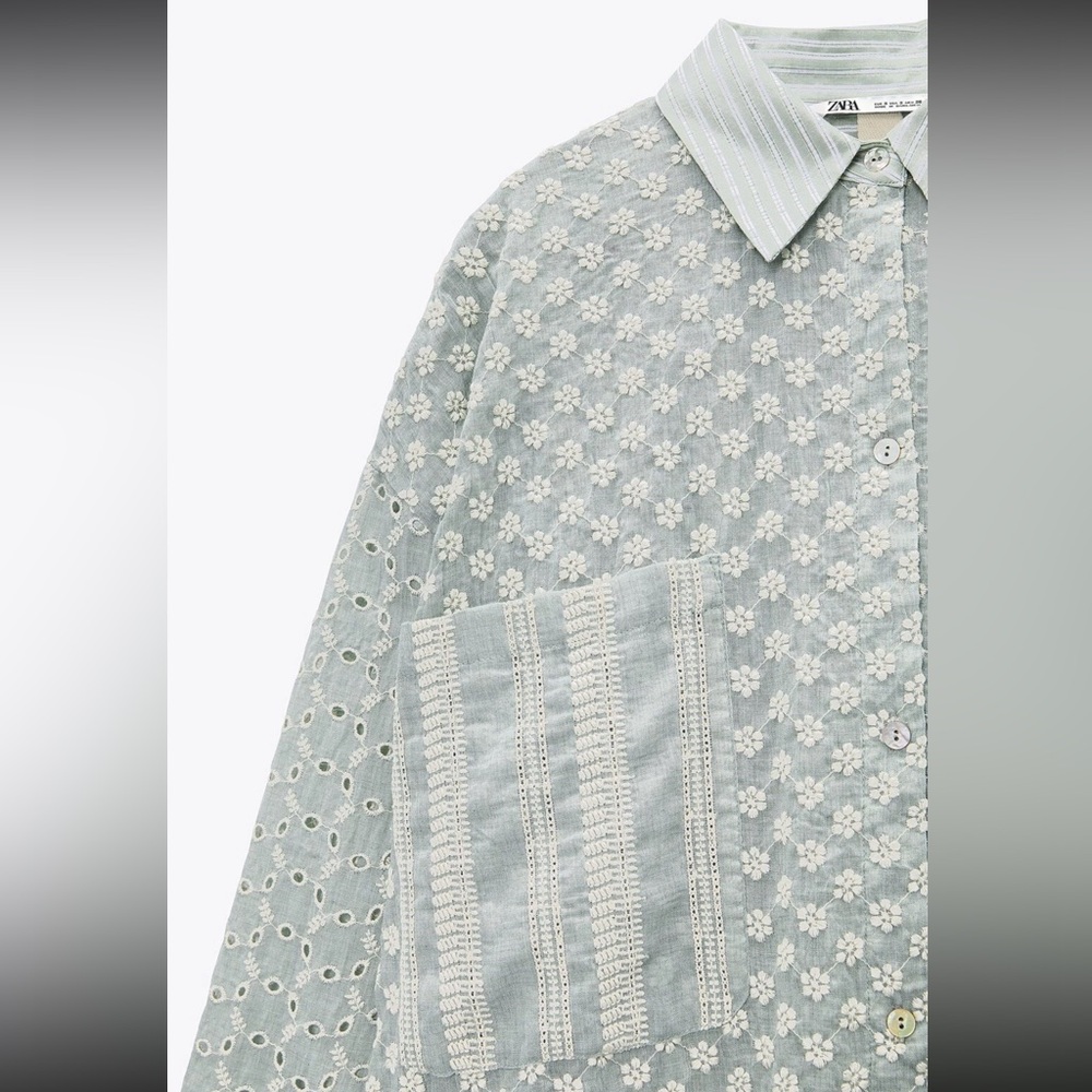 Zara Floral Embroidered Patchwork Button Down Ele… - image 2